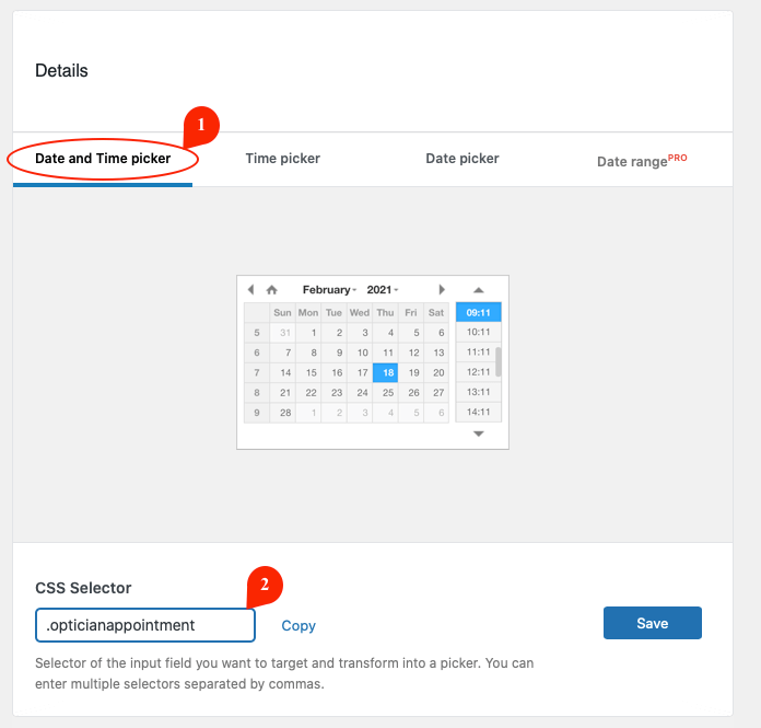 Choosing Date and Time picker with CSS Selector