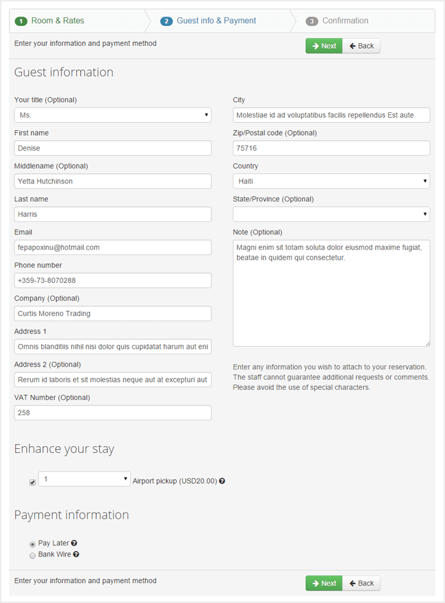 Solidres Guest and Payment step for hotel booking