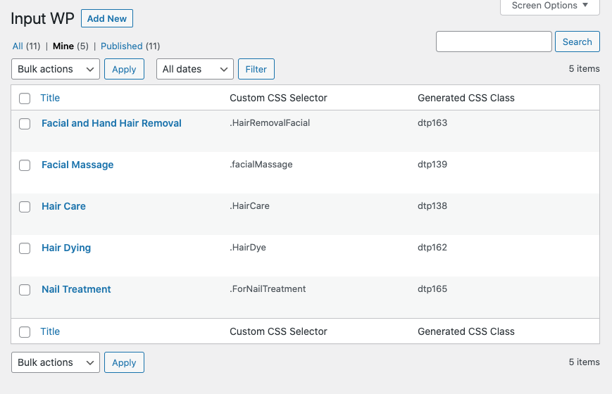 Custom post type support for fields of an online salon booking system in WordPress