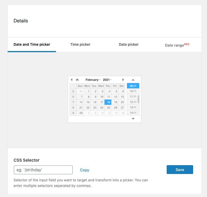 Date and Time picker settings