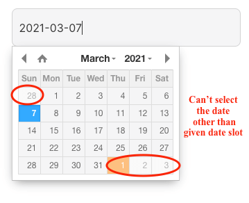 Date slot in WordPress Datepicker