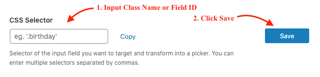 Input class name or field id