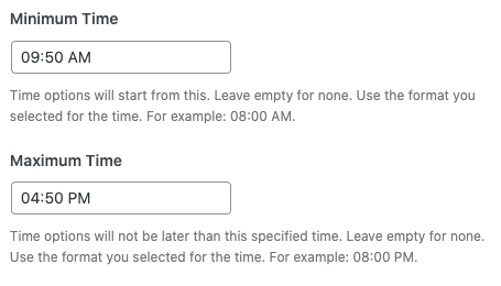 Minimum Time and Maximum Time for an online salon booking system in WordPress