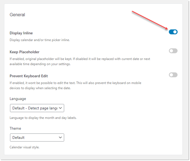 Enabling Display inline date calendar and time picker for the travel booking form