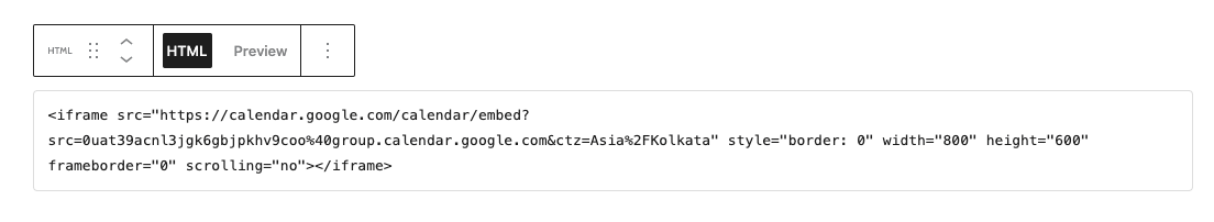 Google Calendar in WordPress using HTML block