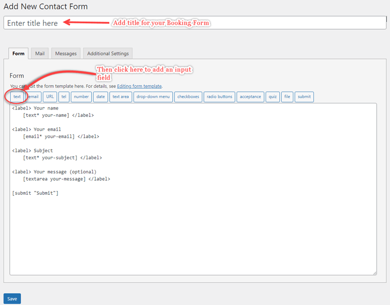 Inserting an input field to the Contact Form 7